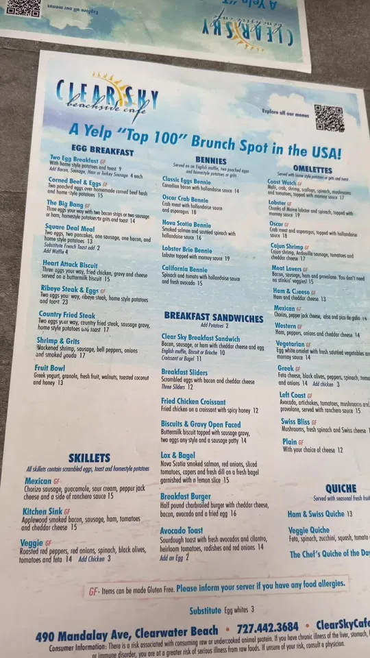 Breakfast at Clear Sky Beachside Cafe, Clearwater – $8 on the menu