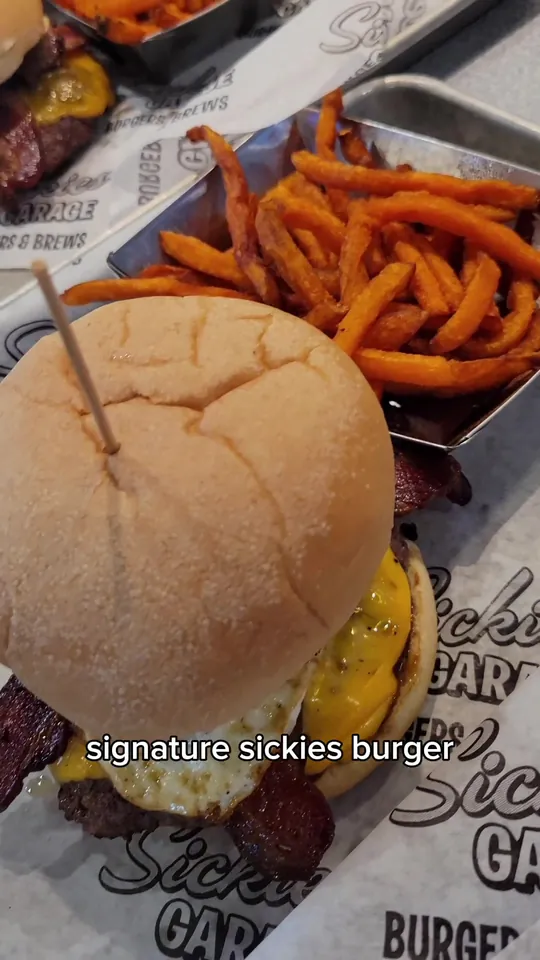 Burger at Sickies Garage Burgers & Brews, Kissimmee – $7.49 on the menu