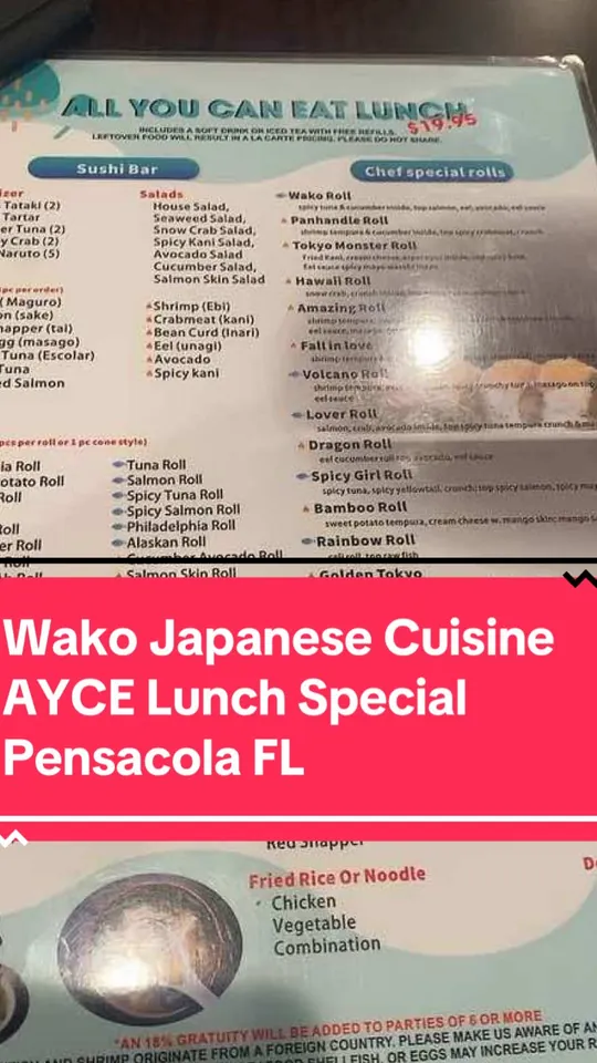 Sushi at Wako Japanese Cuisine, Pensacola